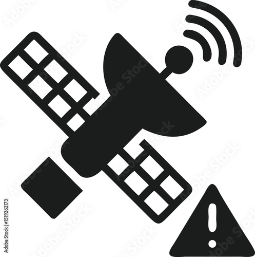 Silhouette of satellite dish with alert signal illustrating space communication issue