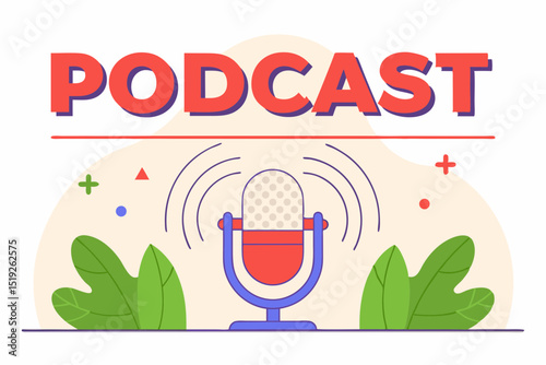Podcast microphone illustration with leaves
