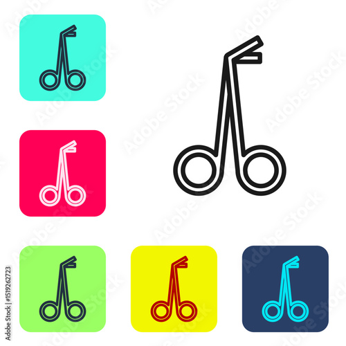 Black line Medical scissors icon isolated on white background. Set icons in color square buttons. Vector