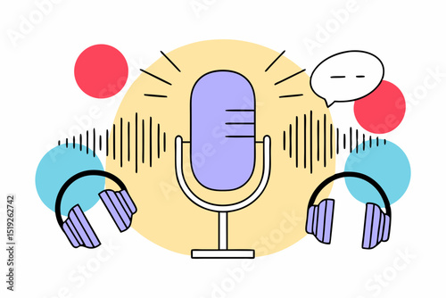 Podcast microphone headphones audio recording broadcast