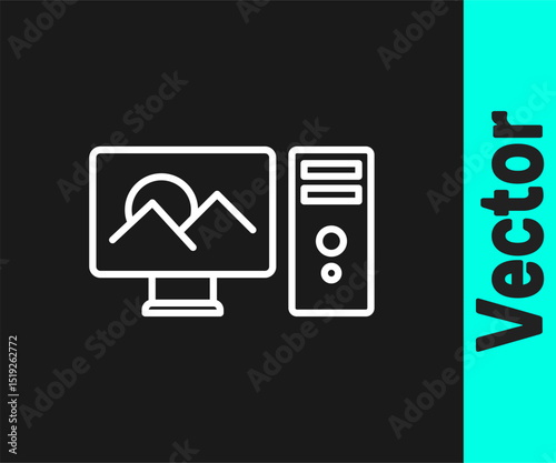 White line Photo retouching icon isolated on black background. Photographer, photography, retouch icon. Vector