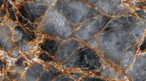 Highly detailed view of polished Portoro marble surface texture photo