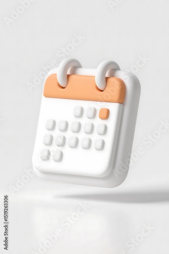 3D cartoon calendar icon with soft pages and rounded corners