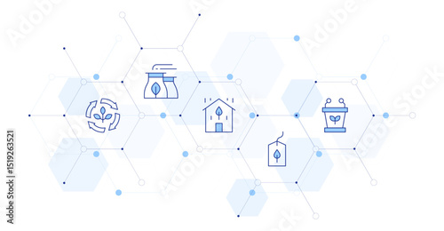Sustainability Banner Vector Illustration with Icon Style in Between. Line Duotone icon. Containing. sustainability, factory, sustainable, responsible