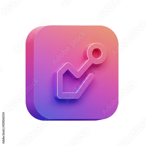 3D Rendered Icon of a Financial Chart with Upward Trend on a Gradient Background