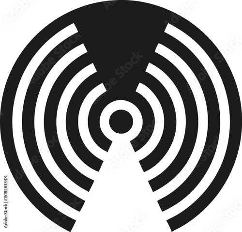 Modern minimalist vector illustration of a radio wave pulse in black with transparency