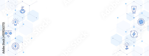 Sustainability Banner Vector Illustration with Two-sided Icon Style. Line Duotone icon. Containing. sprout, light bulb, water energy, eco friendly, innovation, green energy, sustain, eco packaging