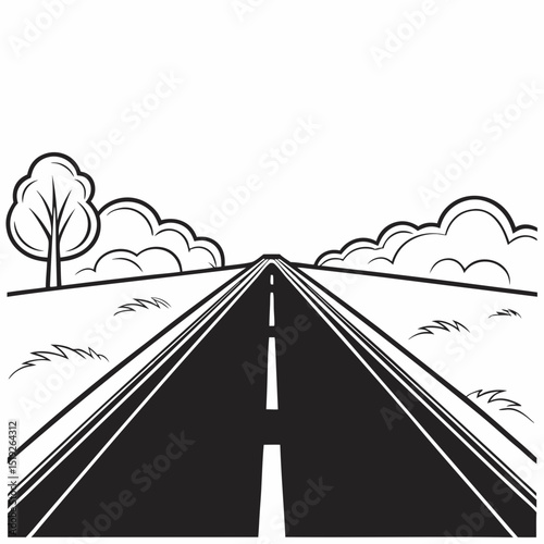 Open road ahead countryside landscape illustration