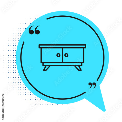Black line Furniture nightstand icon isolated on white background. Blue speech bubble symbol. Vector