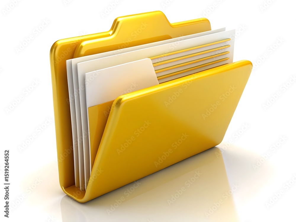 Yellow folder with documents isolated on white background Yellow folder with documents isolated on white background