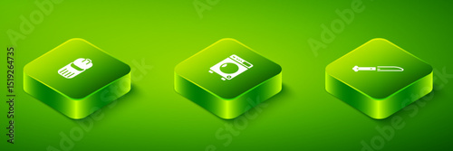 Set Isometric Washer, Knife and Trash can icon. Vector