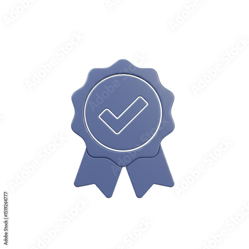 3D Render of a Blue Award Medal with a Check Mark Icon on a White Background