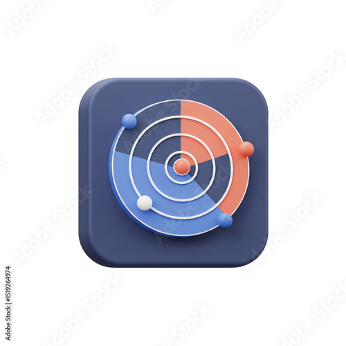 3D Render of a Circular Chart Icon Representing Data Analysis and Target Achievement
