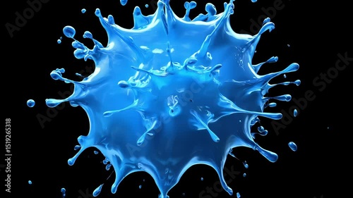 blue paint splash explosion with glossy droplets on black background