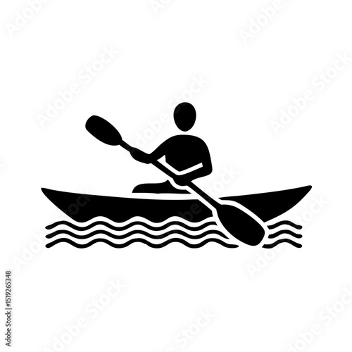 Person kayaking on water icon, water sports and outdoor activities concept