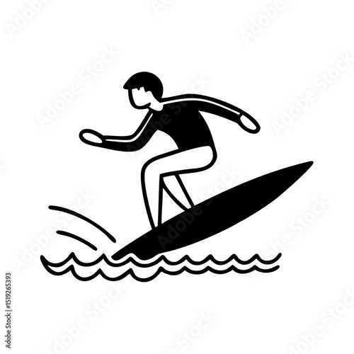 Person surfing on a wave icon, watersports and summer activities 
