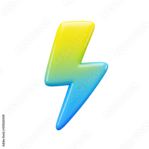 3D Render of a Colorful Lightning Bolt Icon on White Background Symbolizing Power and Energy