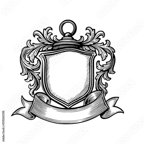 Engraved vector illustration of a traditional heraldic coat of arms