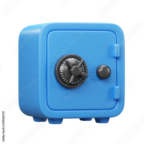 A vibrant 3D rendered illustration of a blue safe box symbolizing security and wealth