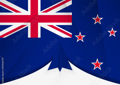New Zealand Flag with Abstract Paper Airplane Design, National Flag in a geometric folded paper style.