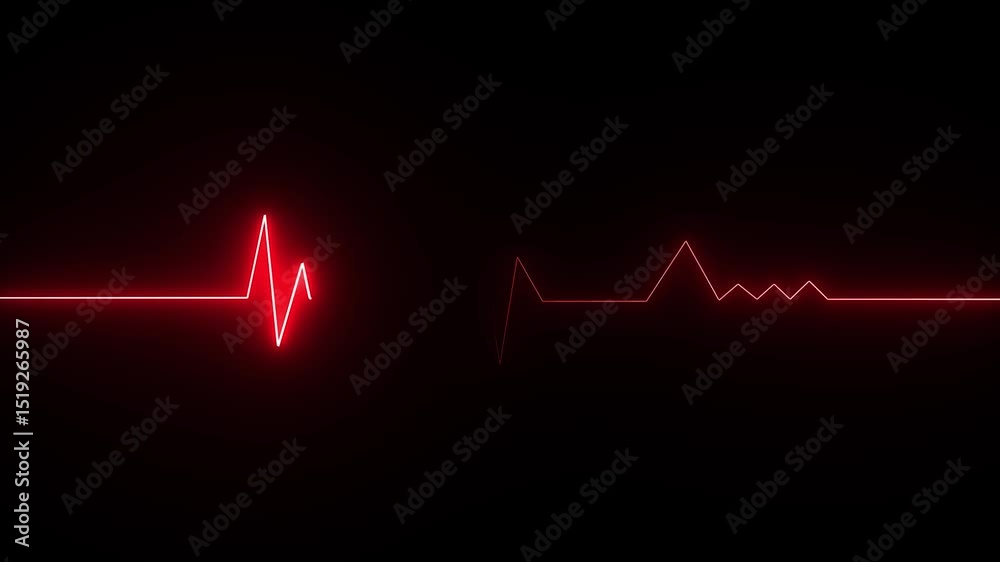 Neon, Glowing heartbeat, cardiogram, ekg, pulse monitor animation. electrocardiogram (ECG) line motion graphics. Red heartbeat loop signal icon 4k video.