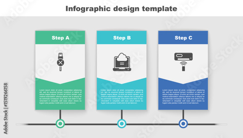 Set No usb cable cord, Network cloud connection and Air conditioner. Business infographic template. Vector