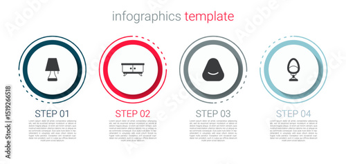 Set Table lamp, Furniture nightstand, Pouf and Armchair. Business infographic template. Vector