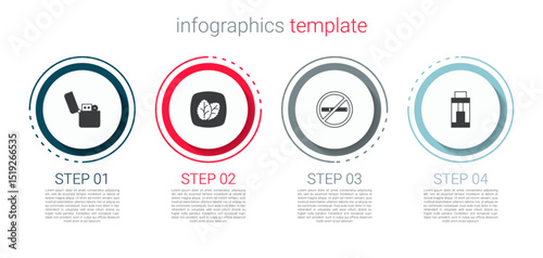Set Lighter, Tobacco leaf, No smoking and Vape mod device. Business infographic template. Vector