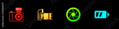 Set Photo camera, Camera shutter and Battery for icon. Vector