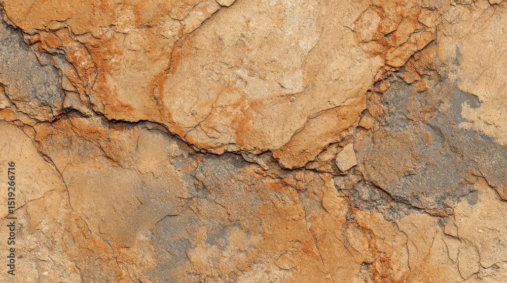 Fototapeta premium 3D Sunset Gold Granite Surface with Fine Cracks and Veins