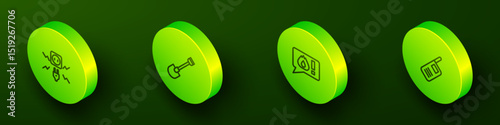 Set Isometric line Electricity spark, Fire shovel, Telephone call 911 and Walkie talkie icon. Vector