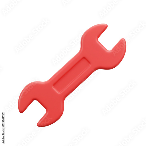 A 3D Rendered Red Wrench Icon Isolated on White Background Representing Tools and Repair