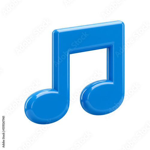 Blue musical note icon, isolated on white background, 3d rendering music symbol