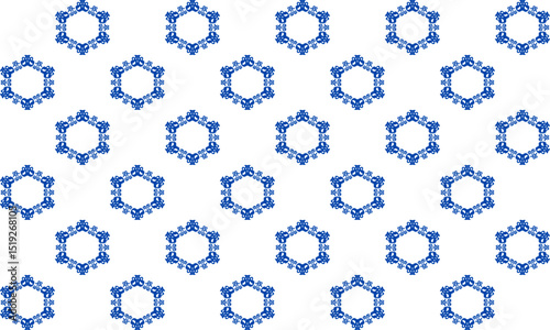 pattern of grid, Seamless Thai traditional hexagon diamond flower pattern in blue and white, two tone blue hexagon diamond checkerboard block repeat pattern, replete image, design for fabric printing