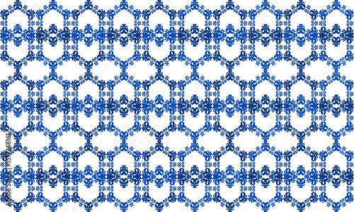 pattern of grid, Seamless Thai traditional hexagon diamond flower pattern in blue and white colors, two tone blue diamond grid block repeat pattern, replete image, design for fabric printing