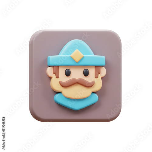 3D rendered stylized illustration of a cartoon knight's face with a brown background