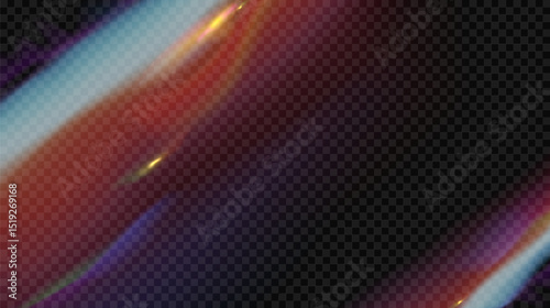 Abstract vector film leak effect. Vector damaged screen gradient background with burning effect and small particles isolated on checkered background. Vintage photo filter. Film flare overlay concept.