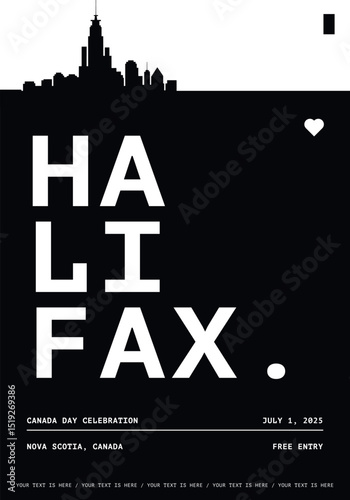 Halifax typography minimalist vector poster for national event, public holiday, independence day, festival layout. Brochure, leaflet, flyer, presentation image template for Canada city