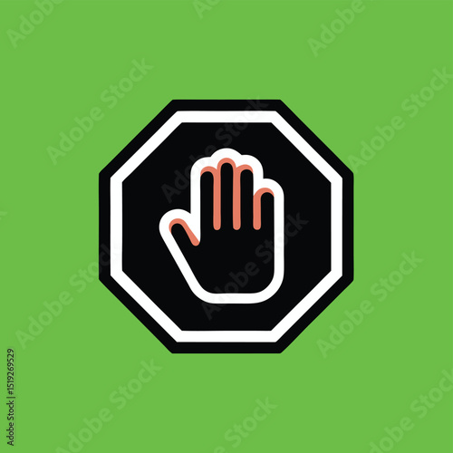 Stop sign hand silhouette with modern design and transparent background