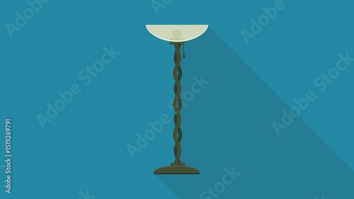 Animation loop of a living room floor lamp turning on and off on a blue background with long shadow in flat design style