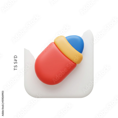 3d rendering of a colorful abstract pill icon on a white background with shadow