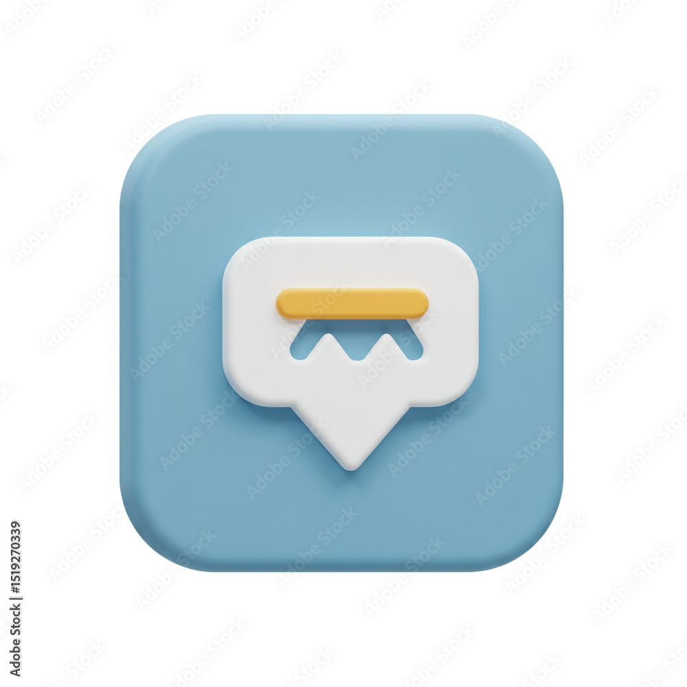Naklejka premium 3D Rendered Chat Bubble Icon with Landscape Element on a Blue Rounded Square Background