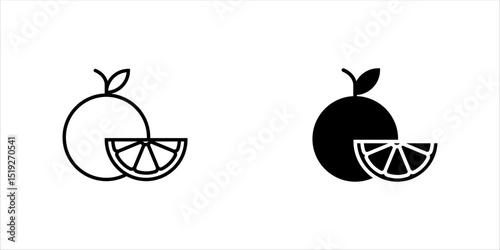 Orange fruit line and black icon set. Mandarin orange icon, vector illustration
