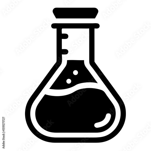 Erlenmeyer flask filled with dark liquid.  Laboratory glassware icon, featuring a classic erlenmeyer flask design. This detailed illustration is perfect for science education materials.
