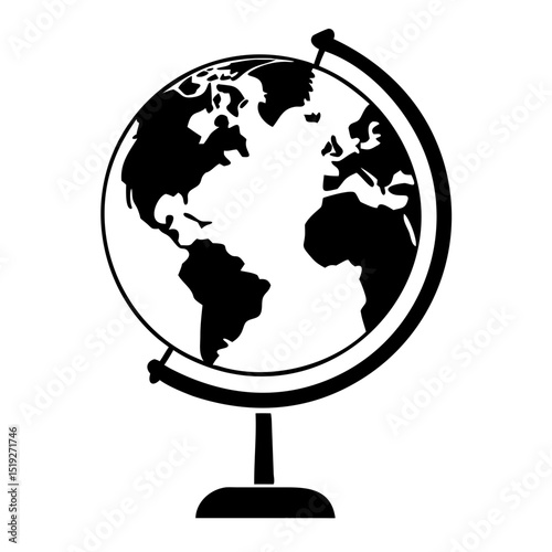 Simple globe icon. World map on desktop globe. Globe symbol for website, app, or infographic. This simple globe design is perfect as an icon for travel agencies, educational resources.