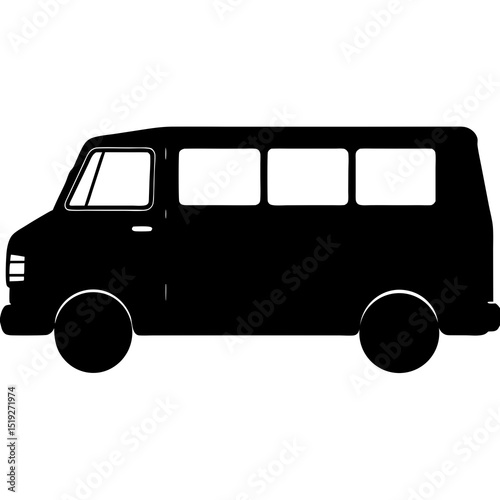 Black silhouette of a passenger van