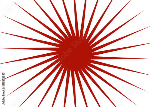 Red sun with ray on white background japan flag style. Vector illustration.