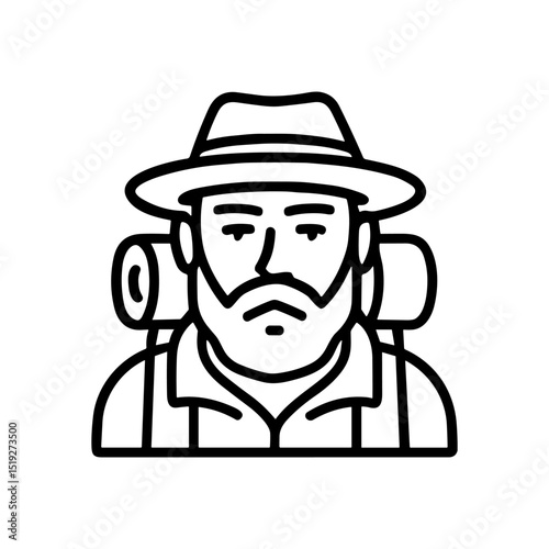 Bearded backpacker in a hat illustration design element