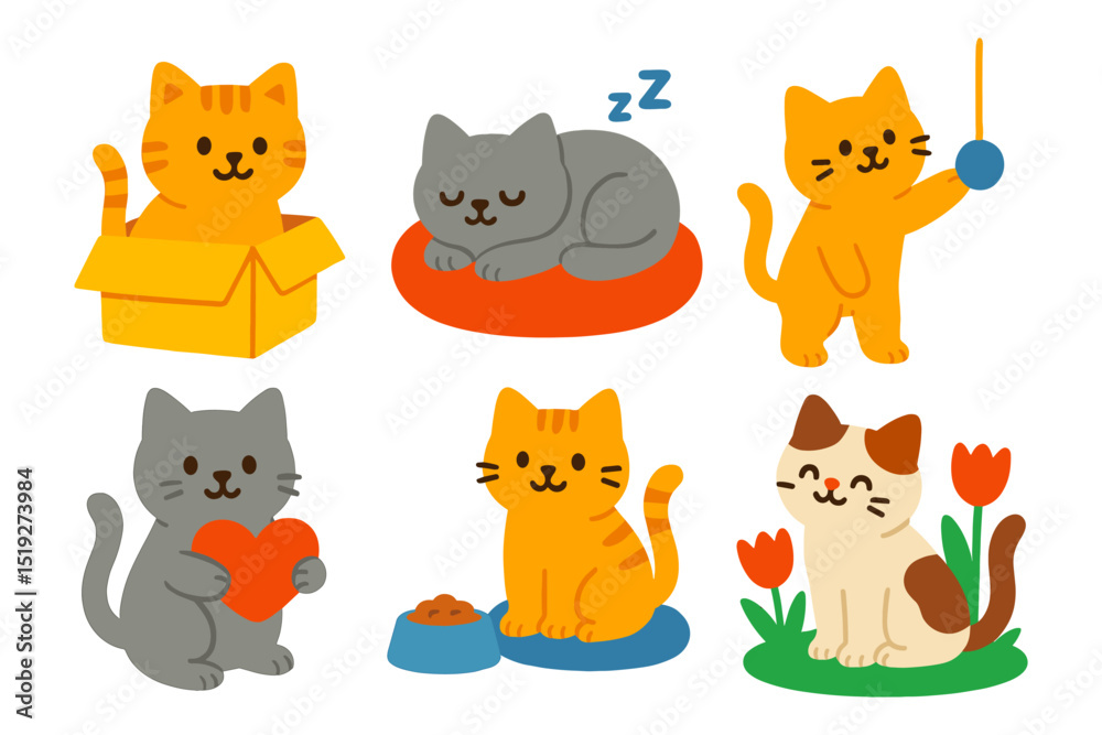 Fototapeta premium Cats in charming poses and scenes illustration design element