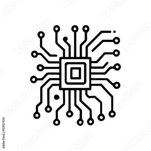 Circuit board pattern with central processor illustration design element